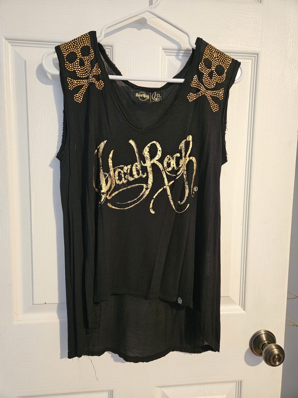 Hard Rock by Laura Be Black Hi-lo T-shirt with Gold studded skulls size S/M
